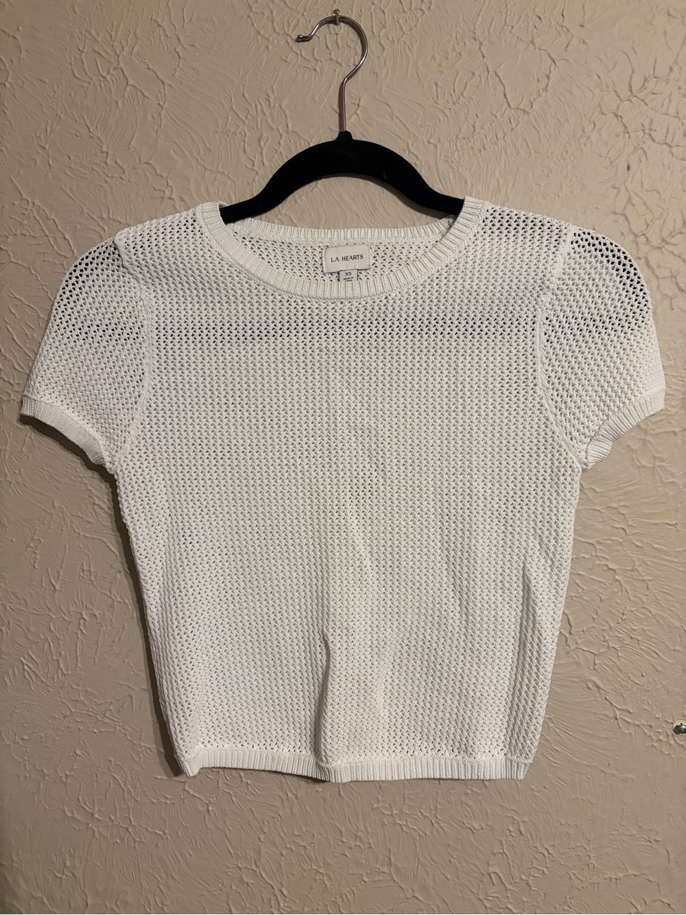 NWT LA Hearts White Open-Knit Short Sleeve Top Size XS